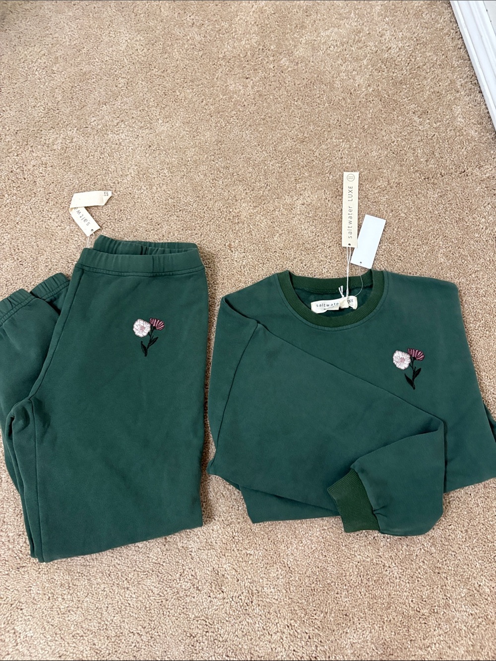 Anthropologie Green Crewneck Sweat Set